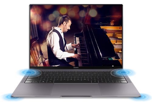 El MateBook X Pro cuenta con cuatro altavoces Dolby Atmos y cuatro micrófonos.